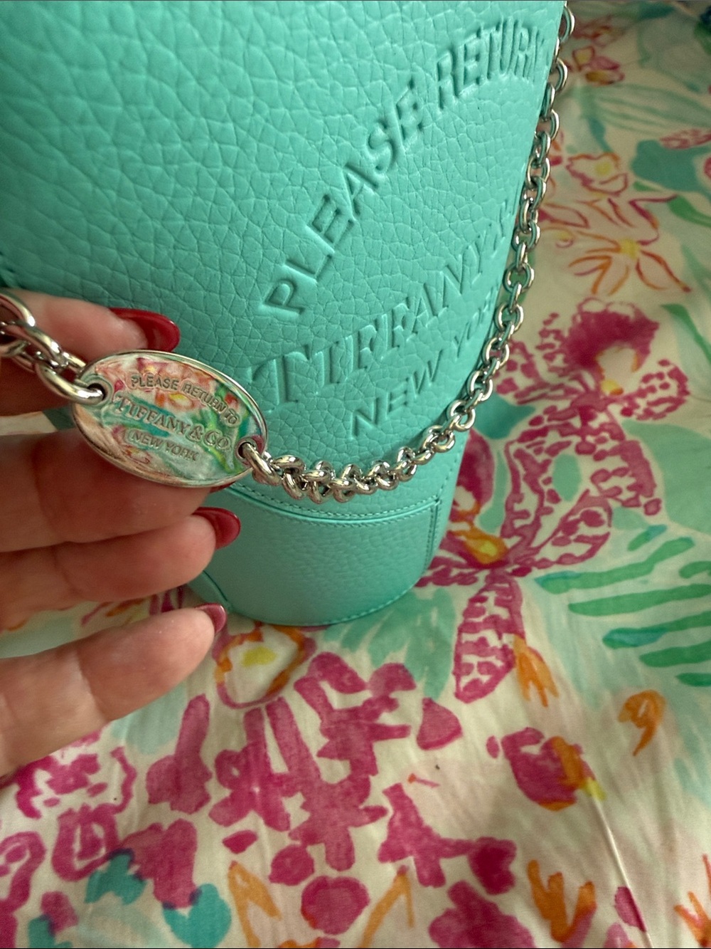 Tiffany & Co. Aqua Pebbled Leather Heart-Top Crossbody Bag - Picture 5 of 8